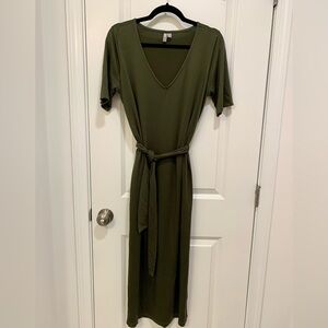 ASOS Women's Dark Green Midi Length V-Neck Tie Belt Dress - Size 6